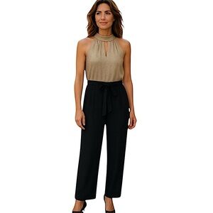 NWT LUXOLOGY Sleeveless Jumpsuit Gold & Black  Size XL